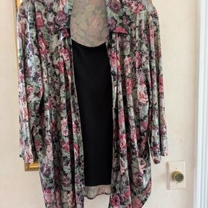 Floral Patterned Blouse with Black Tank